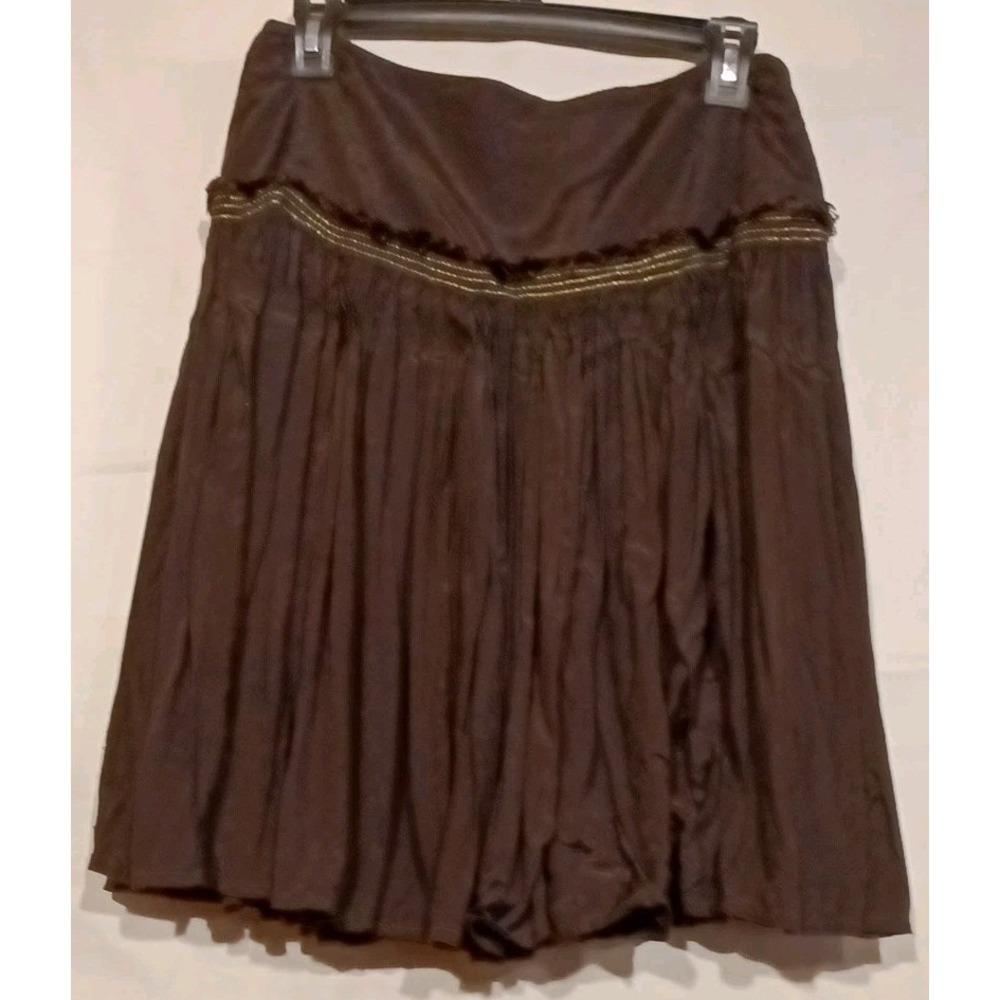 Boho Gypsy Brown Skirt Knee Length Size 6 Nicole Miller Side Zip Soft Rayon